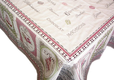 French Jacquard Tablecloth DECO (Nougatine. pink-green)